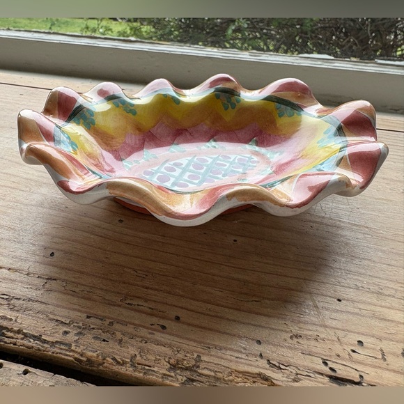 MacKenzie-Childs Pink and Yellow Ruffled Ceramic Trinket Dish - Picture 12 of 14